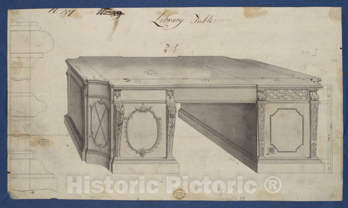 Art Print : Thomas Chippendale - Library Table, from Chippendale Drawings, Vol. II 3 : Vintage Wall Art