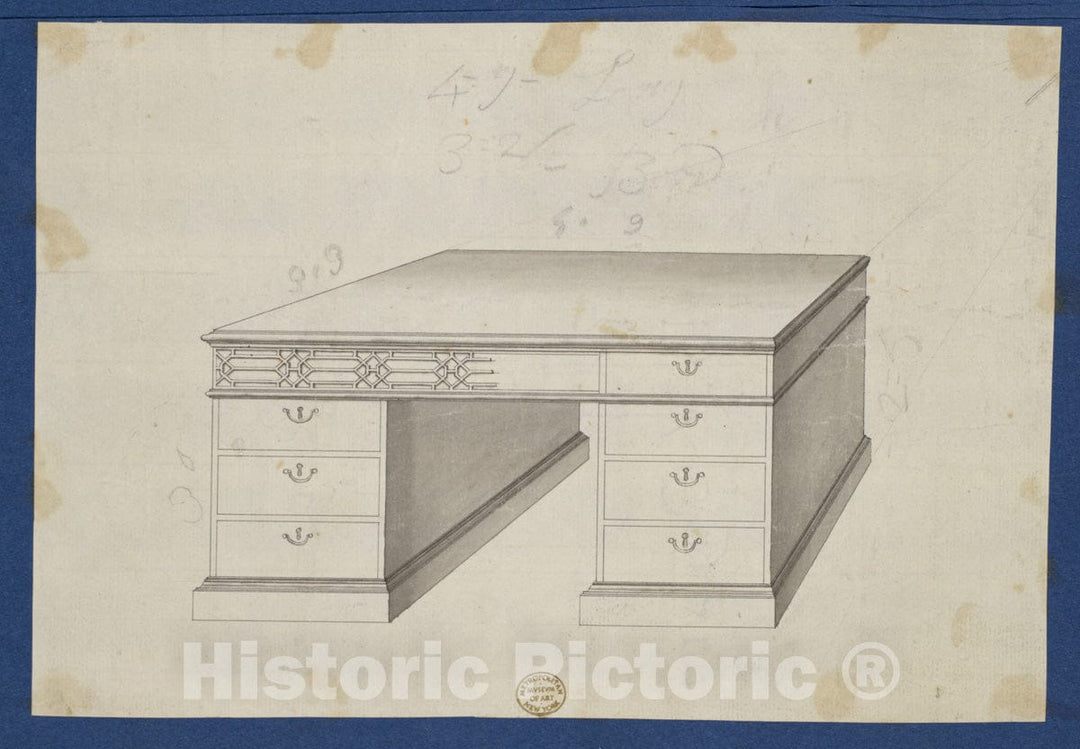 Art Print : Thomas Chippendale - Library Table, from Chippendale Drawings, Vol. II 4 : Vintage Wall Art