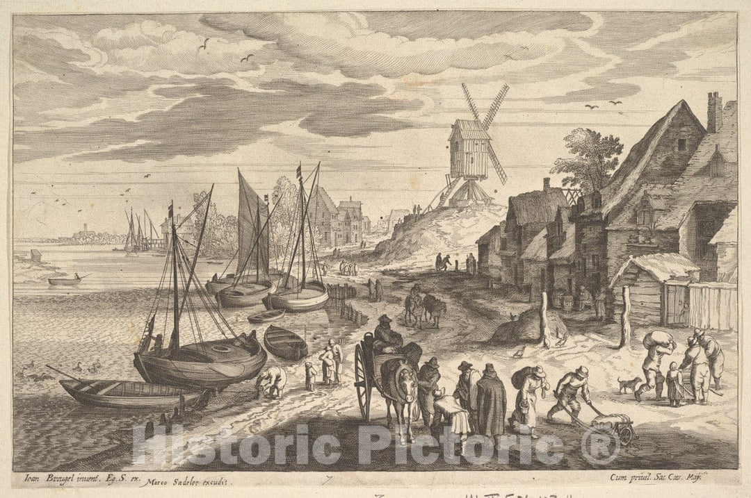 Art Print : Aegidius Sadeler II - Coast Scene with a Windmill : Vintage Wall Art