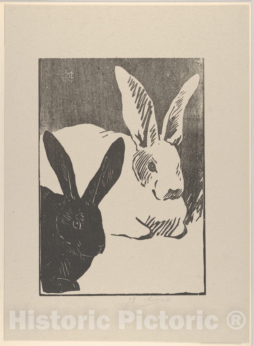 Art Print : Henri-Charles Guérard - Rabbits (Les Lapins) : Vintage Wall Art