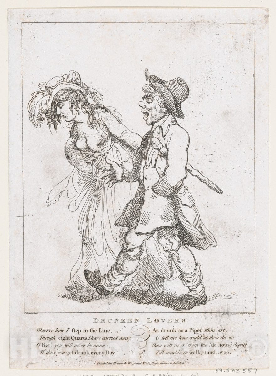 Art Print : Thomas Rowlandson - Drunken Lovers : Vintage Wall Art