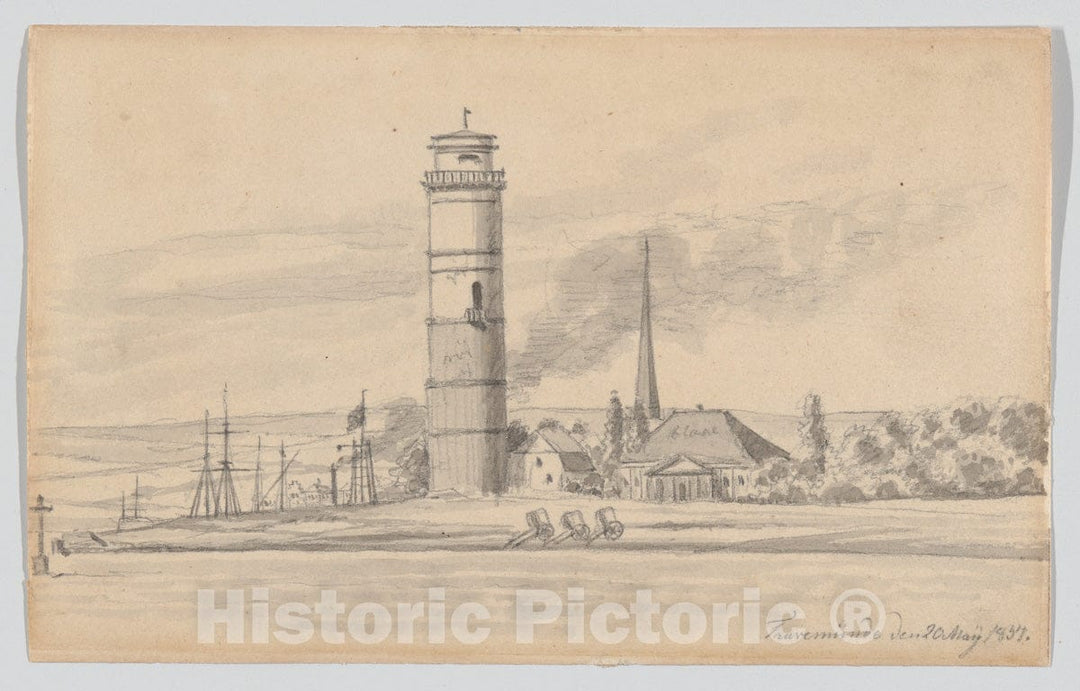 Art Print : Martinus Rørbye - The Lighthouse of Travemünde Seen from The South : Vintage Wall Art