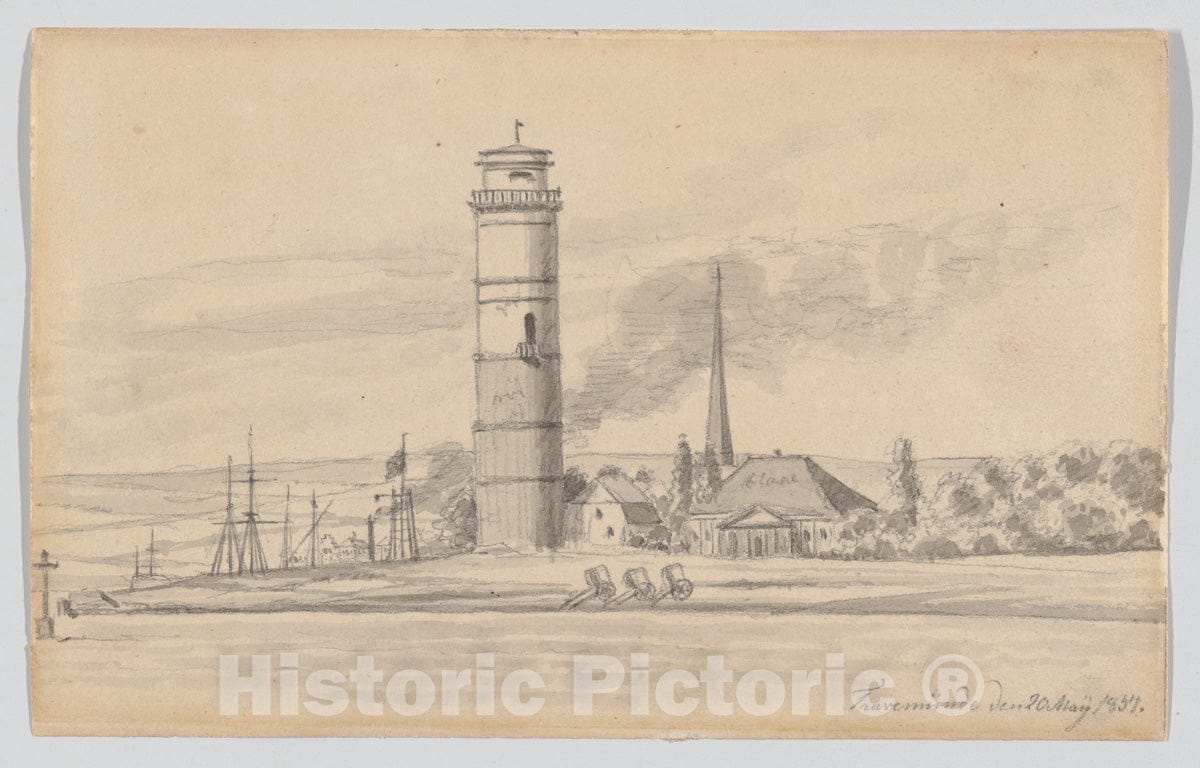 Art Print : Martinus Rørbye - The Lighthouse of Travemünde Seen from The South : Vintage Wall Art