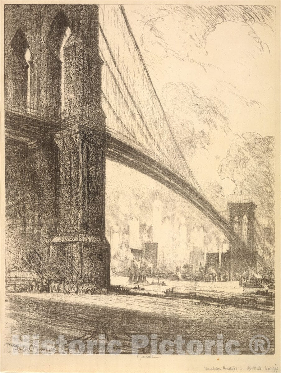 Art Print : Joseph Pennell - Brooklyn Bridge : Vintage Wall Art