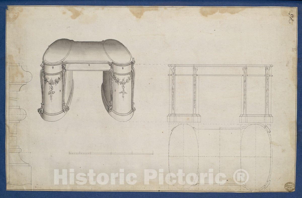 Art Print : Thomas Chippendale - Library Table, from Chippendale Drawings, Vol. II - 421654 : Vintage Wall Art