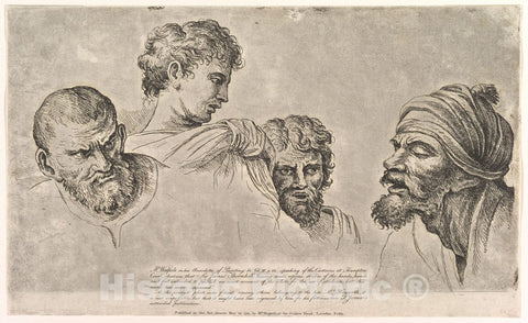 Art Print : William Hogarth, Four Heads from The Raphael Cartoons at Hampton Court, c. 1729 - Vintage Wall Art