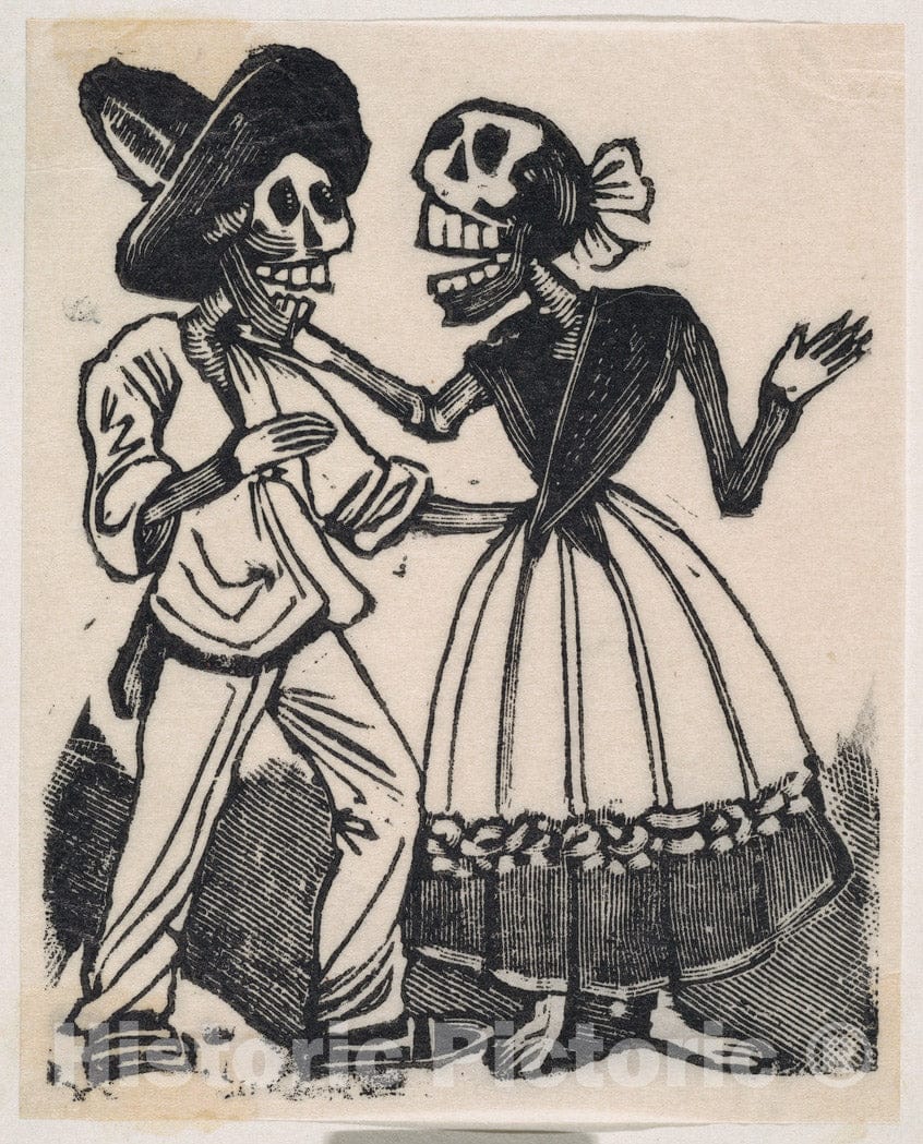 Art Print : A Skeleton in Farming Clothes Speaking to a Skeleton in a Dress - Artist: Jose Guadalupe Posada - Created: c1880 : Vintage Wall Art