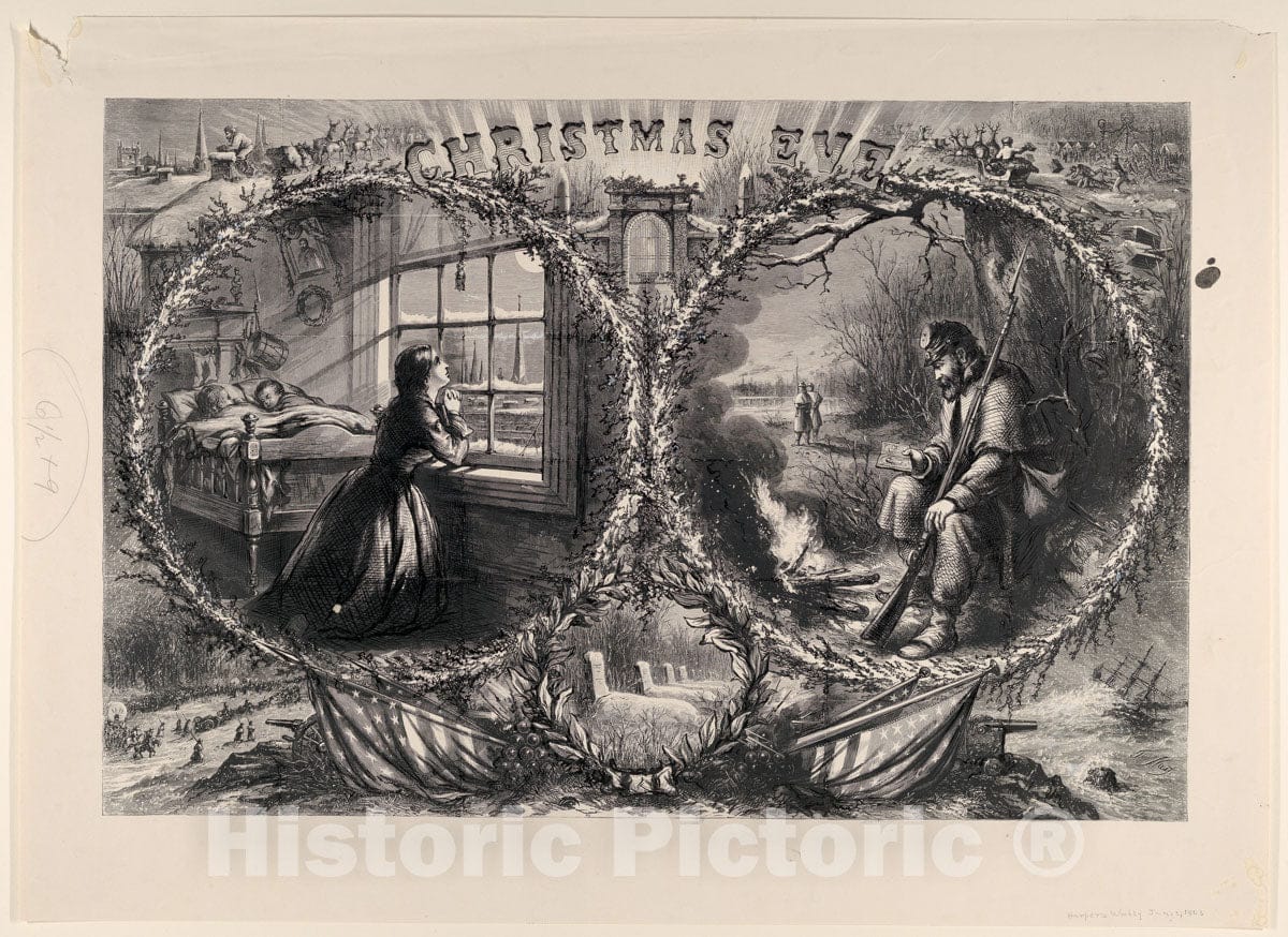 Art Print : Thomas Nast - Christmas Eve (published Harper's Weekly, January 3, 1863) : Vintage Wall Art