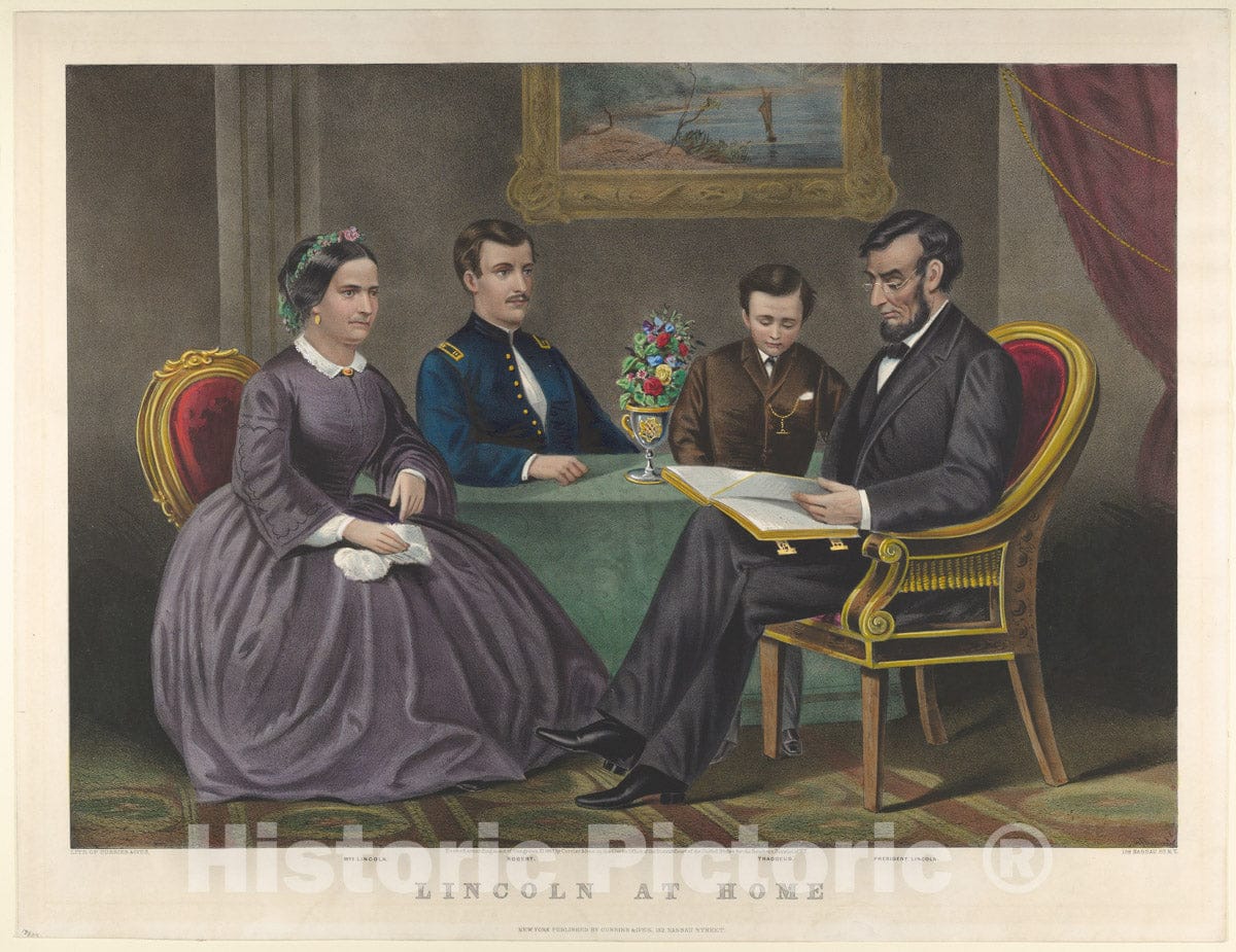 Art Print : G. Thomas - Lincoln at Home : Vintage Wall Art