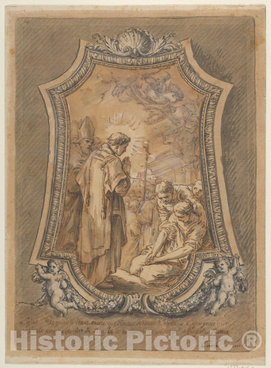 Art Print : Carle (Charles André) Vanloo - Saint Gregory as Deacon Directing Prayers and Processions for The Cessation of The Plague : Vintage Wall Art