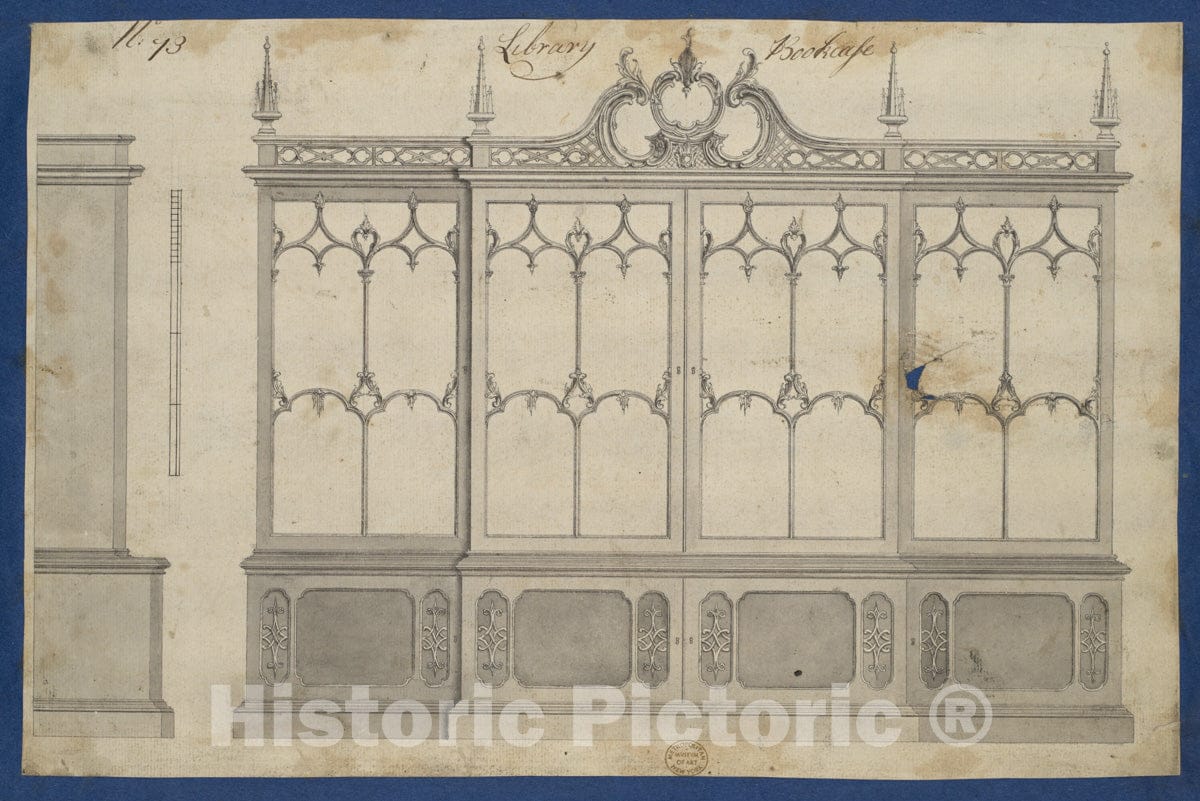 Art Print : Thomas Chippendale - Library Bookcase, from Chippendale Drawings, Vol. II 2 : Vintage Wall Art