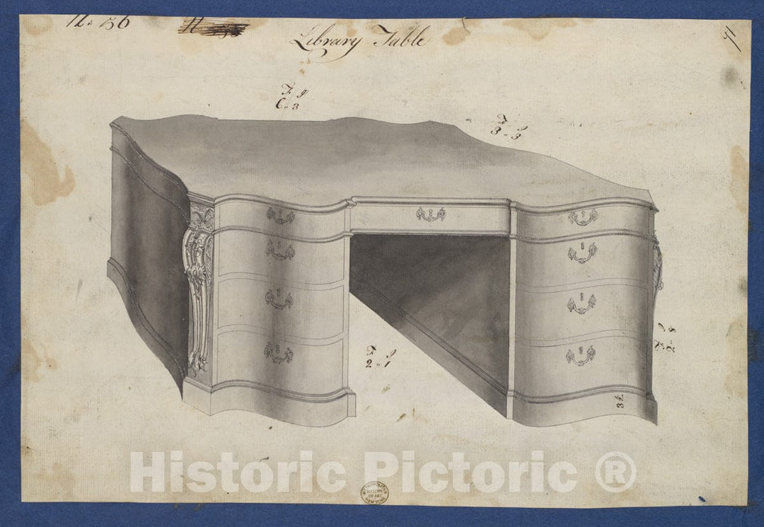 Art Print : Thomas Chippendale - Library Table, from Chippendale Drawings, Vol. II 1 : Vintage Wall Art