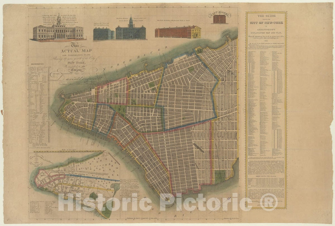 Art Print : David Longworth - The City of New York: Longworth's Explanatory Map and Plan : Vintage Wall Art