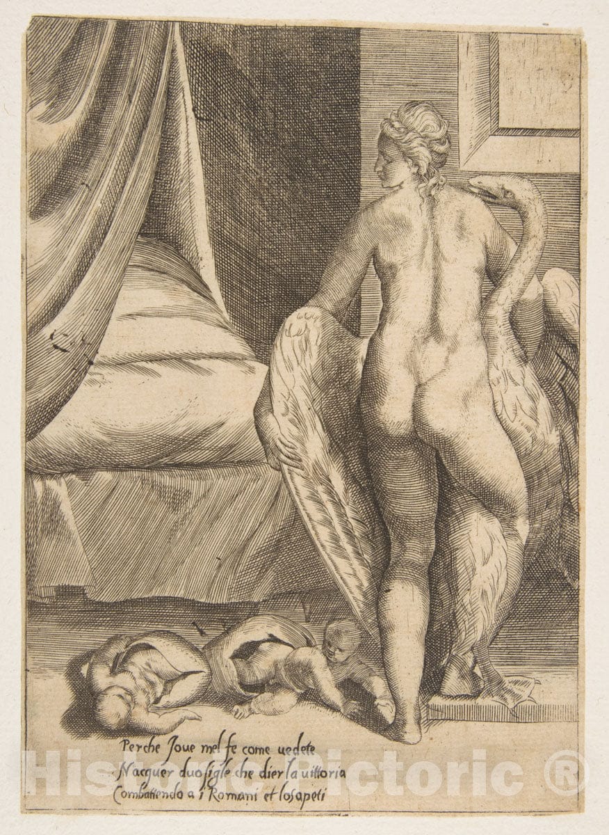 Art Print : Giulio Bonasone - Leda and The Swan, from 'The Loves of The Gods' : Vintage Wall Art