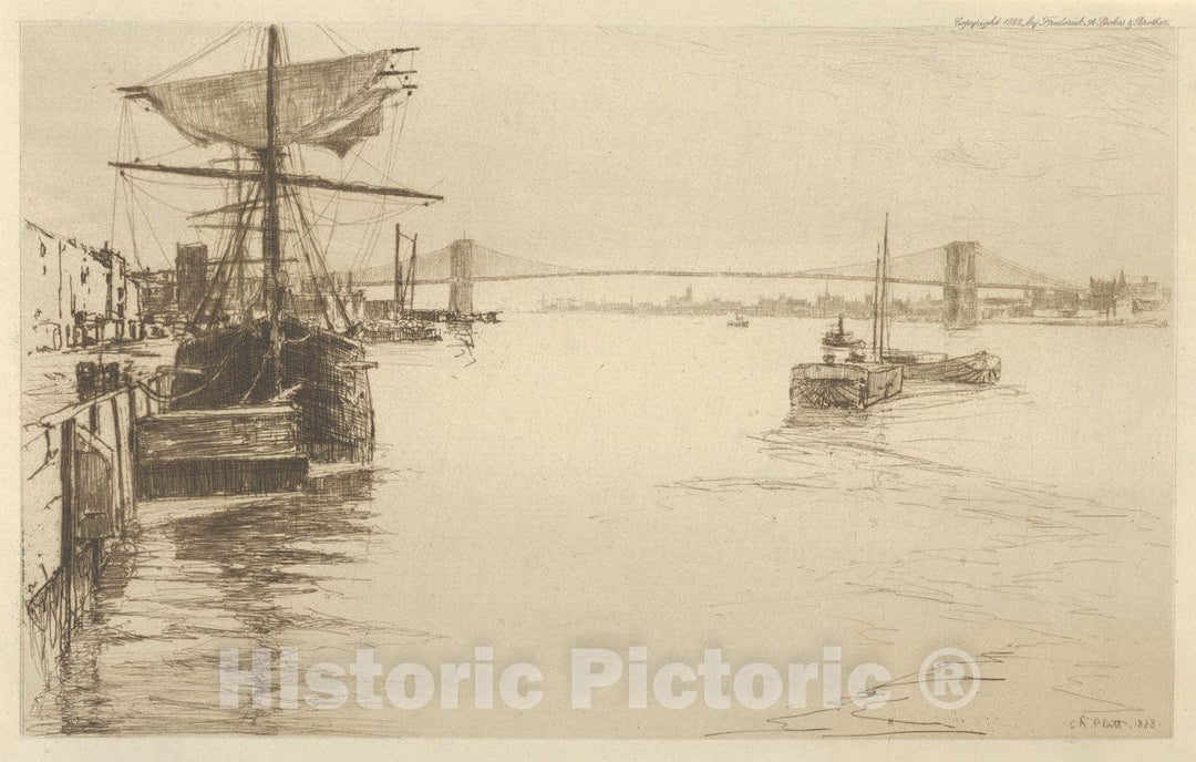 Art Print : Charles Adams Platt - The East River from Brooklyn : Vintage Wall Art