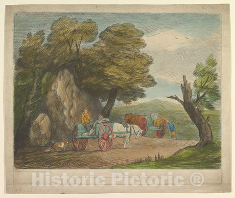 Art Print : Thomas Gainsborough, Wooded Landscape with Two Country Carts and Figures, c.1780 - Vintage Wall Art