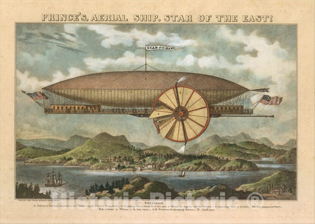 Art Print : Norris's Lithography - Prince's Aerial Ship. Star of The East! : Vintage Wall Art