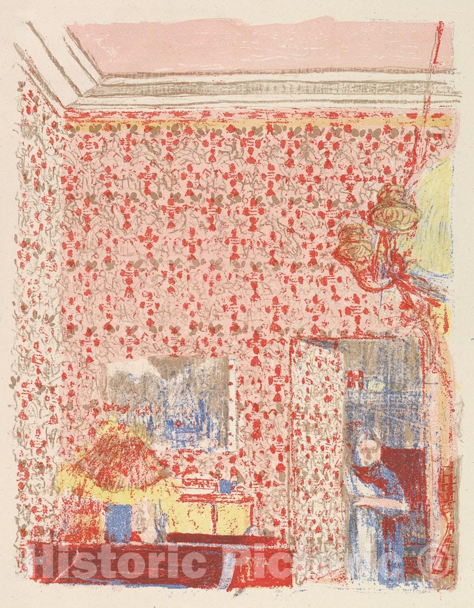 Art Print : Edouard Vuillard, Interior with Pink Wallpaper I (Interieur aux tentures Roses I), c. 1896 (1899) - Vintage Wall Art