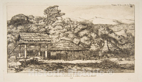 Art Print : Charles Meryon, Native Barns and Huts at Akaroa, Banks' Peninsula, 1845, 1865 - Vintage Wall Art
