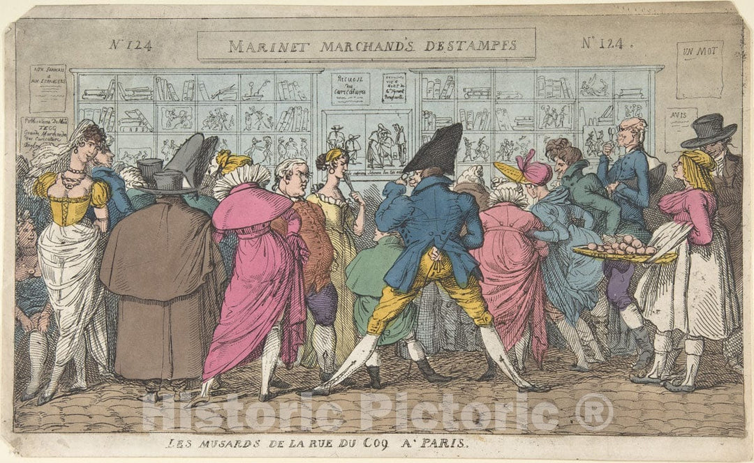 Art Print : Thomas Rowlandson - Les Musards de la Rue du Coq à Paris (Dawdlers of The Rue Coq, Paris) : Vintage Wall Art