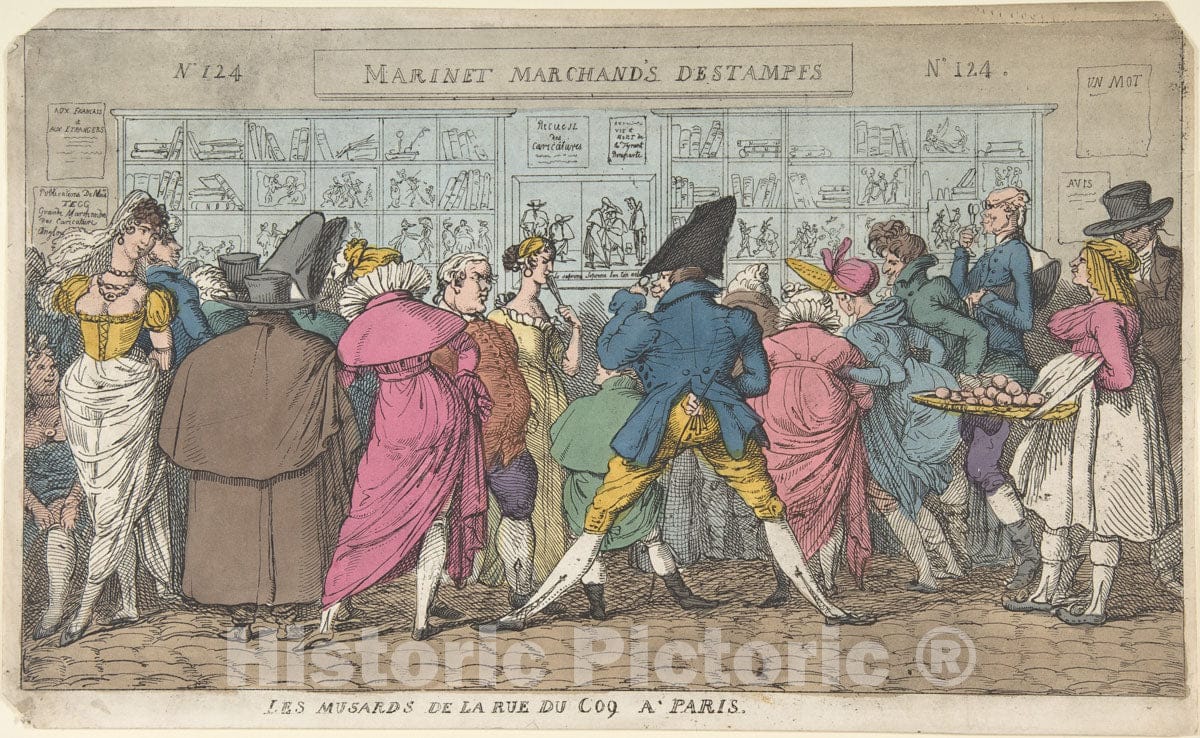 Art Print : Thomas Rowlandson - Les Musards de la Rue du Coq à Paris (Dawdlers of The Rue Coq, Paris) : Vintage Wall Art