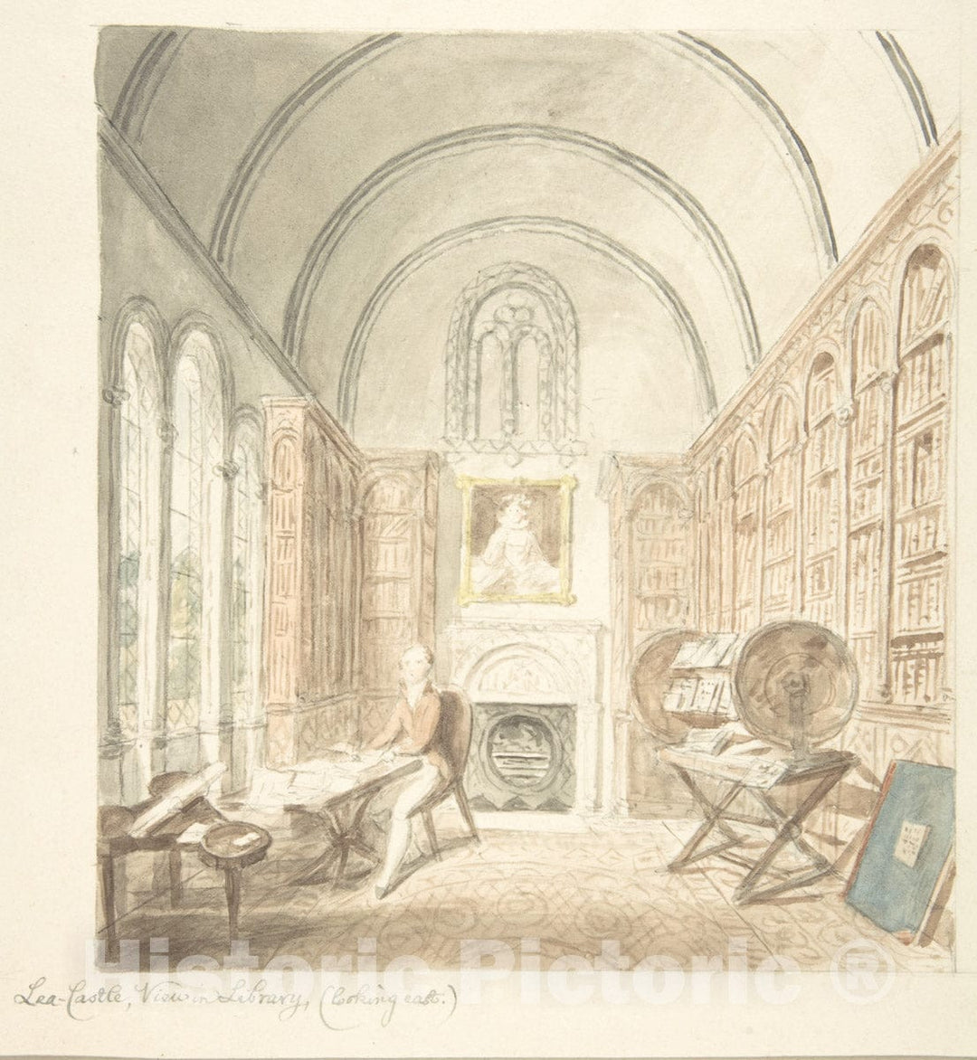 Art Print : John Carter - Lea Castle, View in The Library, Looking East : Vintage Wall Art