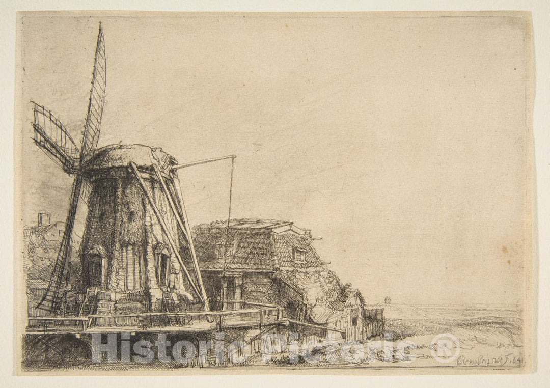 Art Print : Rembrandt (Rembrandt Van Rijn) - The Windmill 2 : Vintage Wall Art