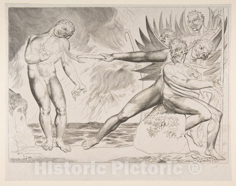 Art Print : William Blake, The Circle of The Corrupt Officials; The Devils Tormenting Ciampolo, 1827 - Vintage Wall Art