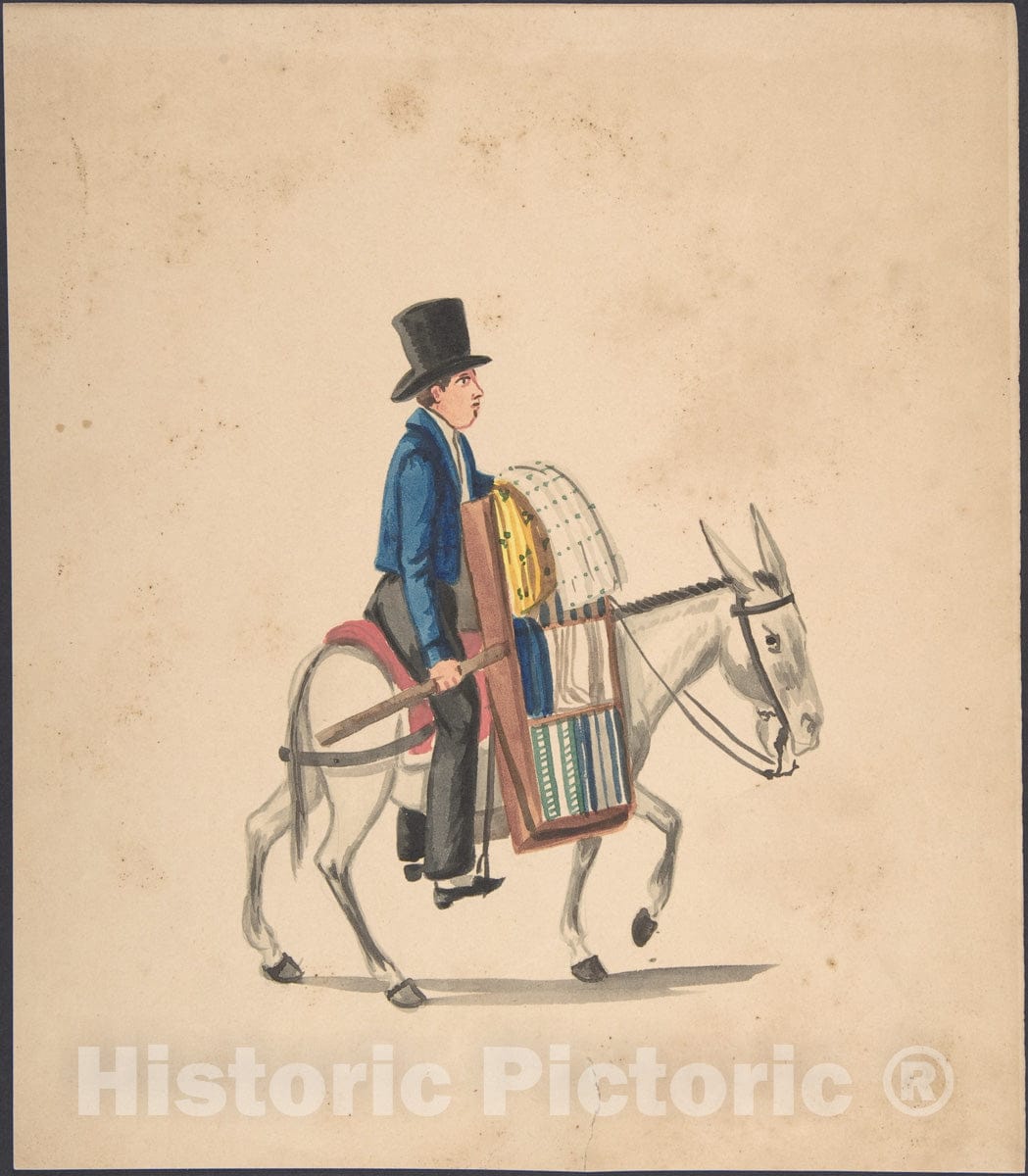 Art Print : Peruvian, 19th Century - A Man Riding on a Donkey : Vintage Wall Art