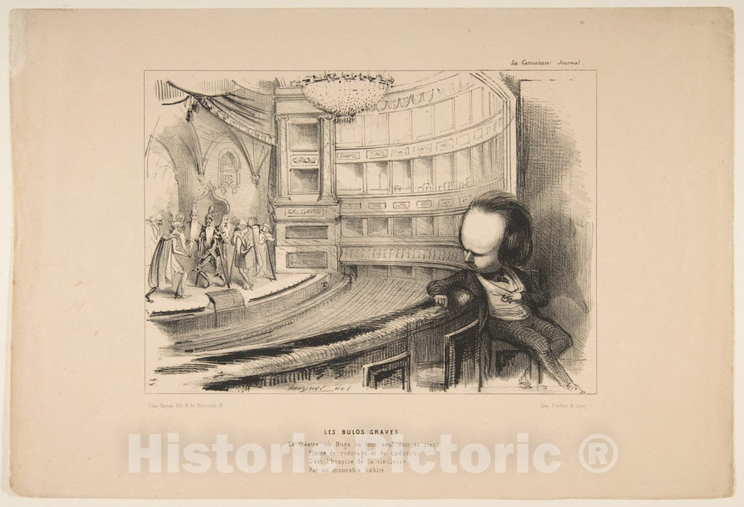 Art Print : Jean-Pierre Moynet - 'Les Bulos Graves', Victor Hugo at his Play 'Les Burgraves', from 'La Caricature' : Vintage Wall Art