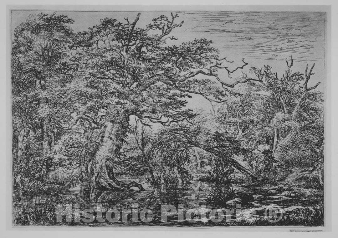 Art Print : Jacob Van Ruisdael, A Forest Marsh with Travelers on a Bank (The Travelers) - Vintage Wall Art