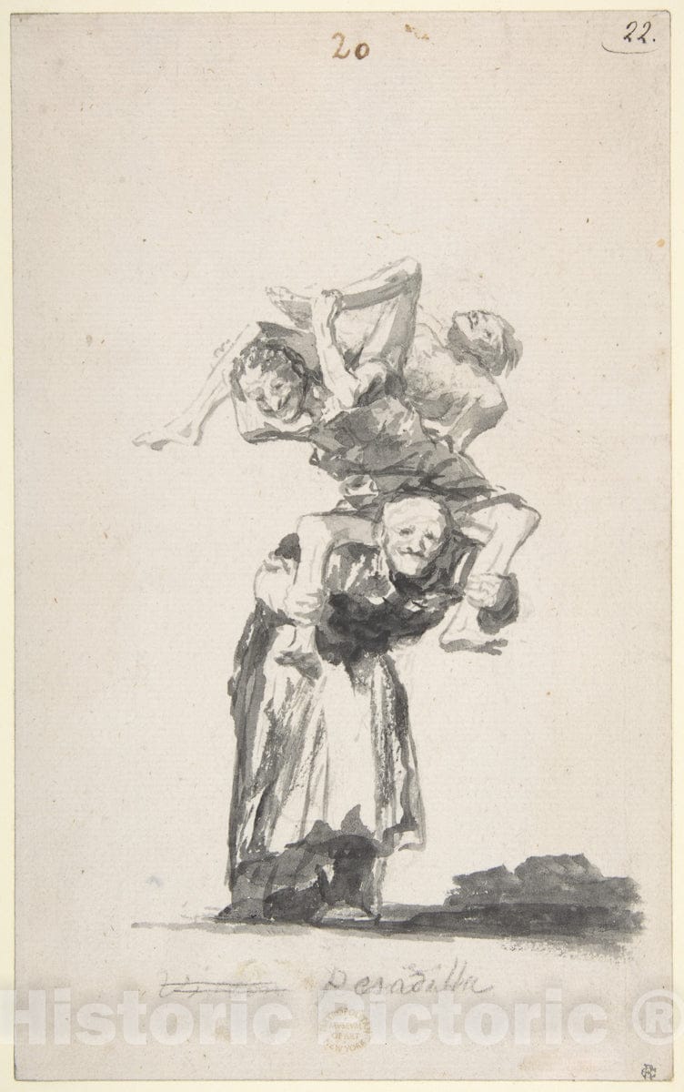 Art Print : Goya - Nightmare; Witches and Old Women; Album (D), Page 20 : Vintage Wall Art