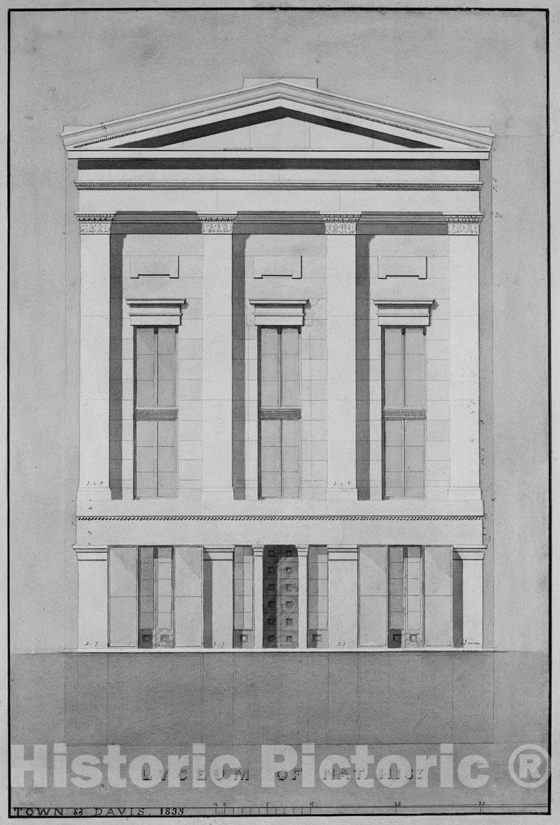 Art Print : Alexander Jackson Davis - Lyceum of Natural History, New York (Front Elevation) : Vintage Wall Art