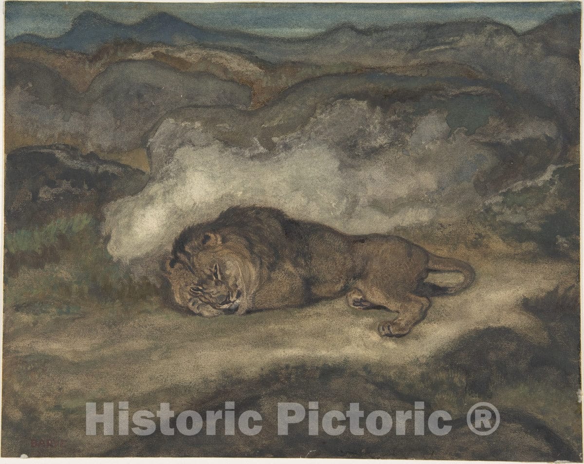 Art Print : Antoine-Louis Barye - Lion Sleeping : Vintage Wall Art