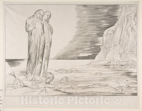 Art Print : William Blake, The Circle of The Traitors; Dante's Foot Striking Bocca Degli Abbate, 1827 - Vintage Wall Art