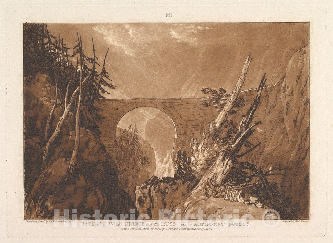 Art Print : Little Devil's Bridge Over The Russ, Switzerland (Liber Studiorum, Part IV, Plate 19)" - Artist: Joseph Mallord William Turner - Created: 1809 : Vintage Wall Art