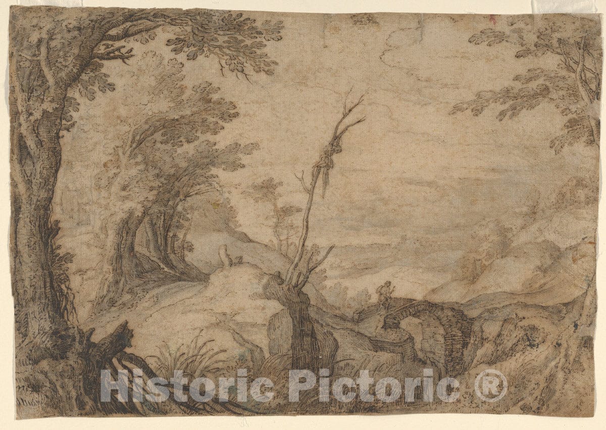 Art Print : Paul Bril - Skeleton Hanging from a Tree in a Landscape : Vintage Wall Art