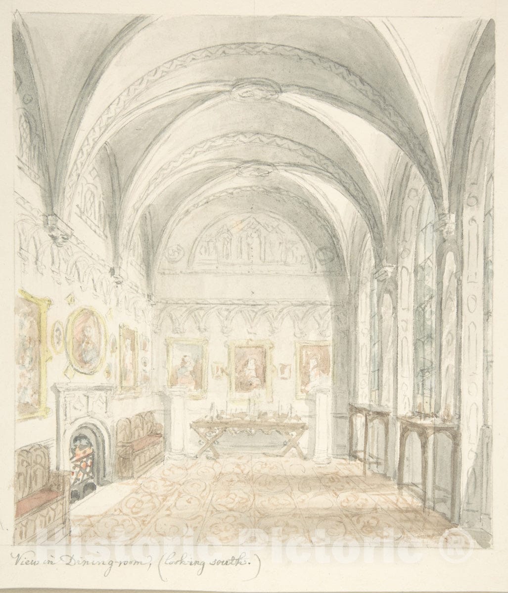 Art Print : John Carter - Lea Castle, Worcestershire, Dining Room Looking South : Vintage Wall Art