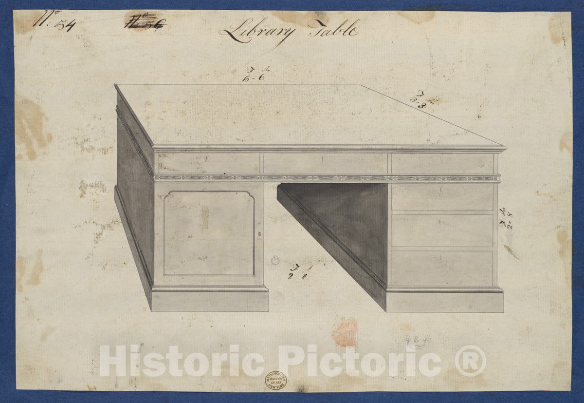 Art Print : Thomas Chippendale - Library Table, from Chippendale Drawings, Vol. II - 430555 : Vintage Wall Art