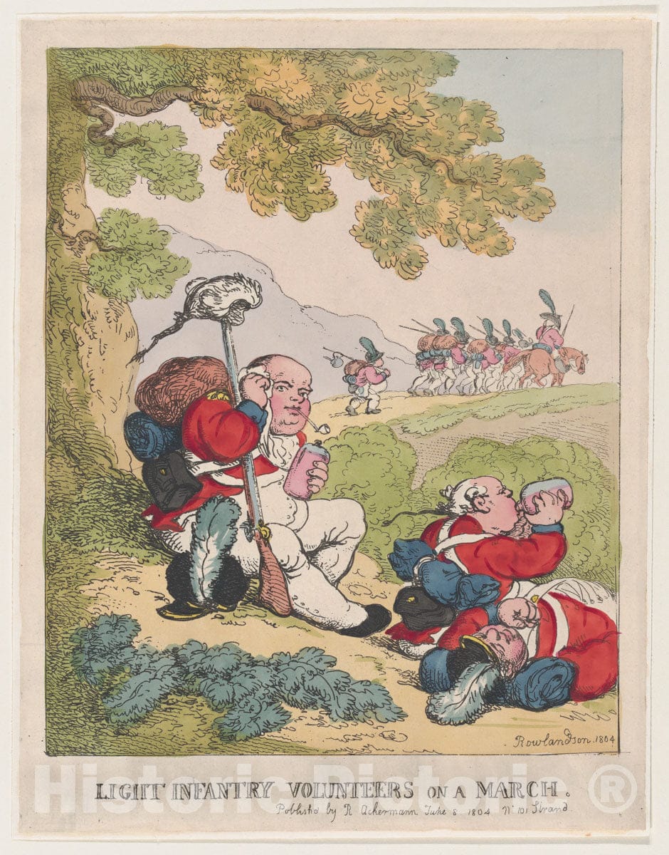 Art Print : Thomas Rowlandson - Ligit Infantry Volunteers on a March : Vintage Wall Art