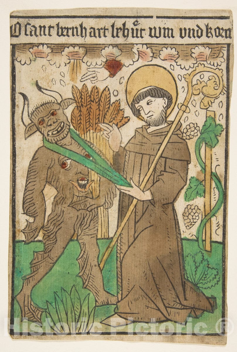 Art Print : Anonymous, German, Upper Rhine, 15th Century - Saint Bernard Vanquishing The Devil : Vintage Wall Art