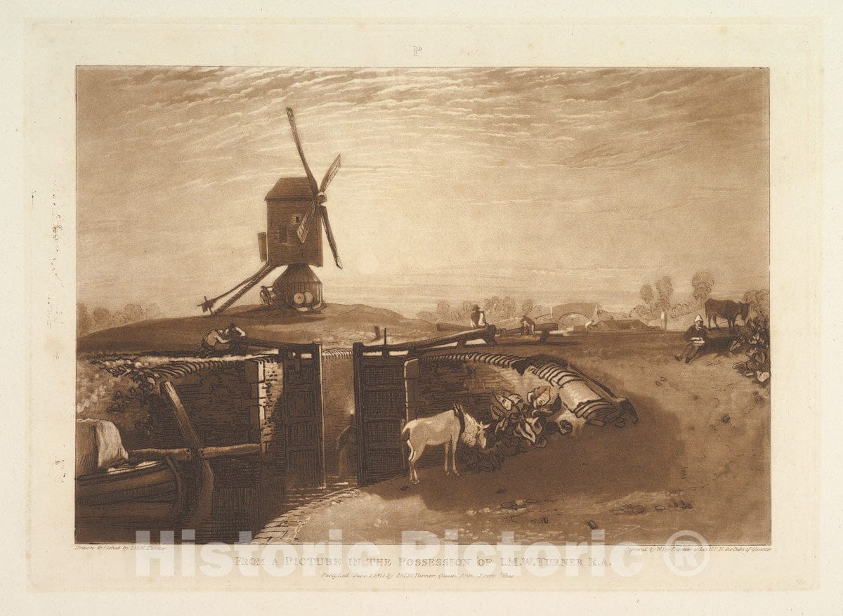 Art Print : Designed and Etched by Joseph Mallord William Turner - Windmill and Lock (Liber Studiorum, Part VI, Plate 27) : Vintage Wall Art