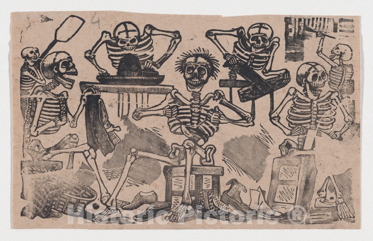 Art Print : José Guadalupe Posada - Skeletons as artisans : Vintage Wall Art