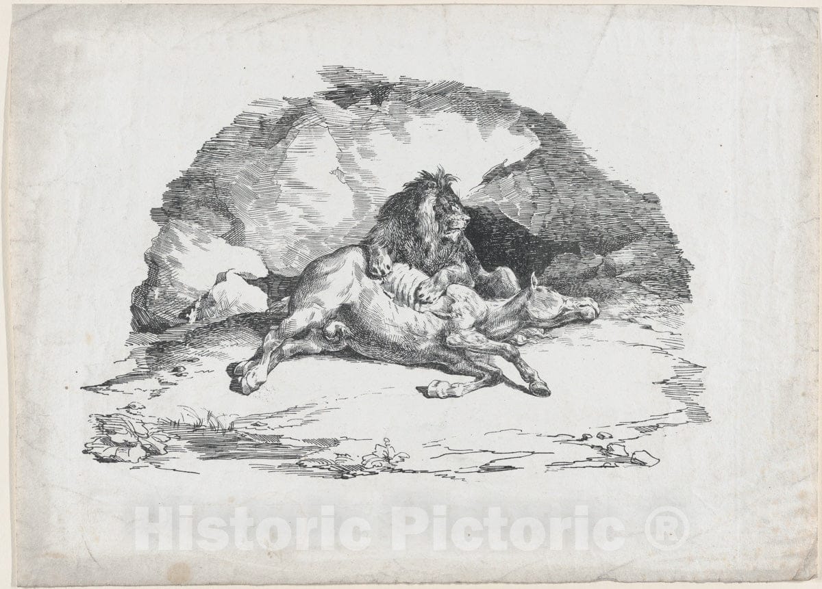 Art Print : Théodore Gericault - Lion Devouring a Horse 1 : Vintage Wall Art