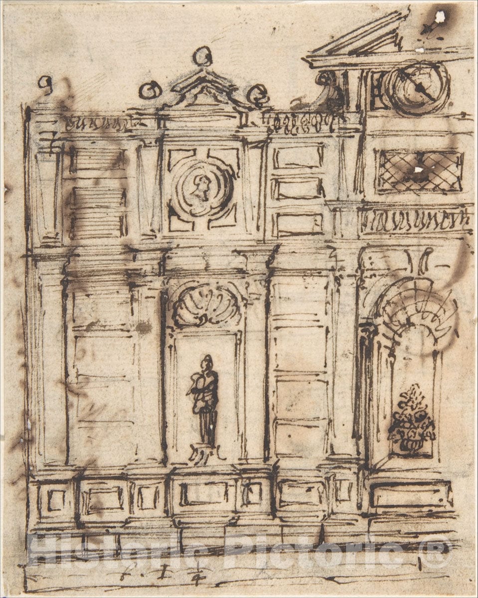 Art Print : Spanish, 17th Century - Left Half of a Design for Garden Architecture : Vintage Wall Art