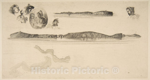 Art Print : James McNeill Whistler, Sketches on The Coast Survey Plate, c.1855 - Vintage Wall Art