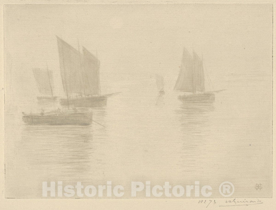 Art Print : Henri-Charles Guérard - Return from Fishing, Honfleur (Retour de Peche, Honfleur) (Bateaux Dans le brouillard/Boats in a Fog) : Vintage Wall Art