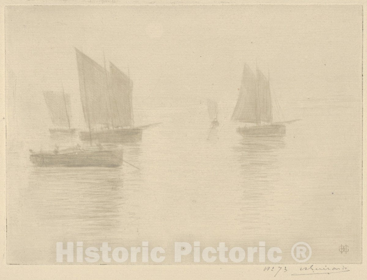 Art Print : Henri-Charles Guérard - Return from Fishing, Honfleur (Retour de Peche, Honfleur) (Bateaux Dans le brouillard/Boats in a Fog) : Vintage Wall Art