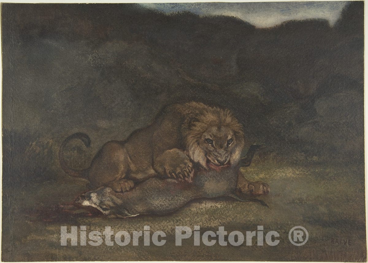 Art Print : Antoine-Louis Barye - Lion Devouring Prey : Vintage Wall Art