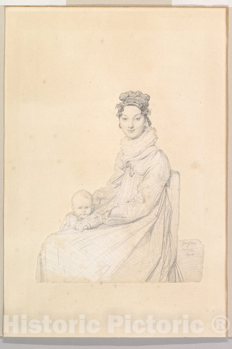 Art Print : Jean Auguste Dominique Ingres - Madame Alexandre Lethière, née Rosa Meli, and Her Daughter, Letizia : Vintage Wall Art